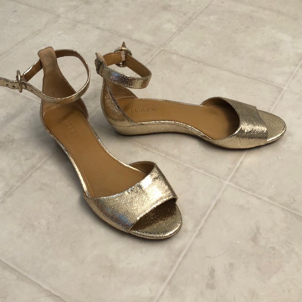 Gold ankle strap J.Crew Wedges size 8